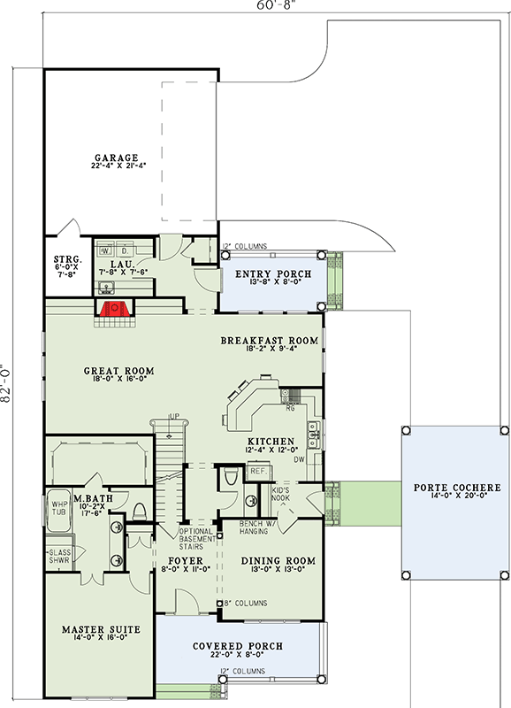 Plan 59278ND: Traditional Country House Plan with Porte Cochere and Main Level Master - Floor Plan - Main Level - Country, Traditional