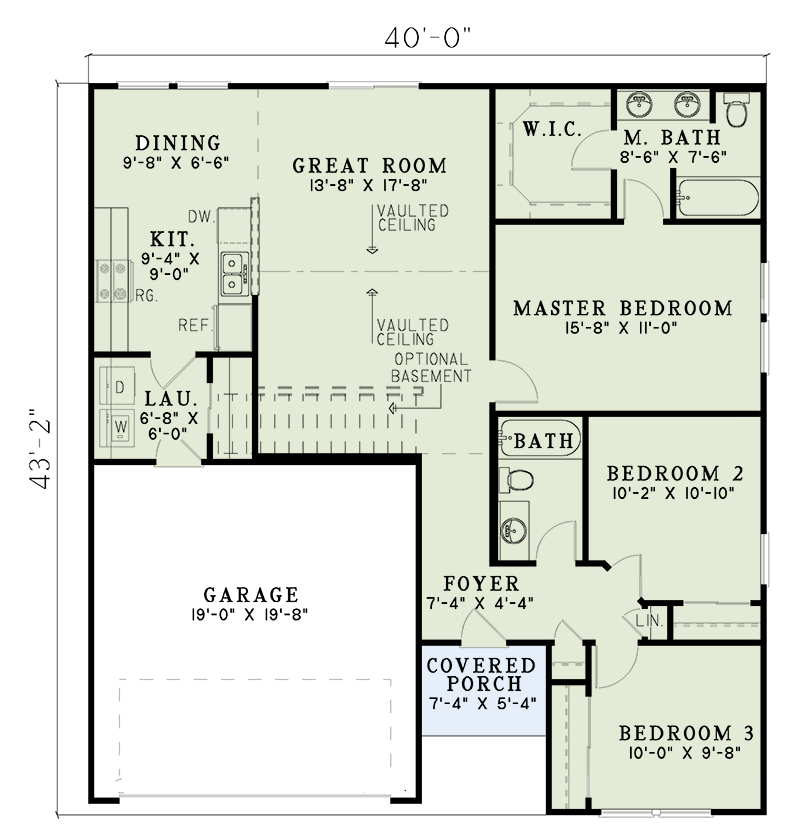 Plan 59303ND: Cozy Ranch House Plan with 3 Bedrooms and Spacious Garage - Floor Plan - Main Level - Ranch, Traditional