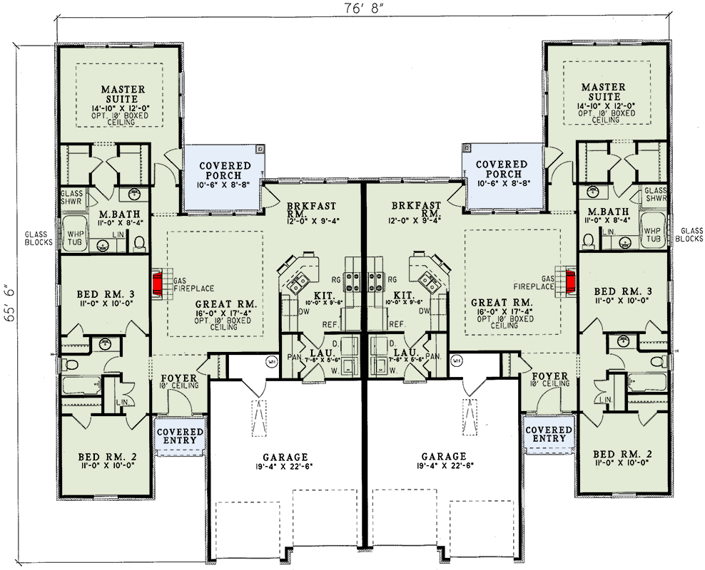 Plan 59339ND: Spacious Duplex Design - Floor Plan - Main Level - Traditional