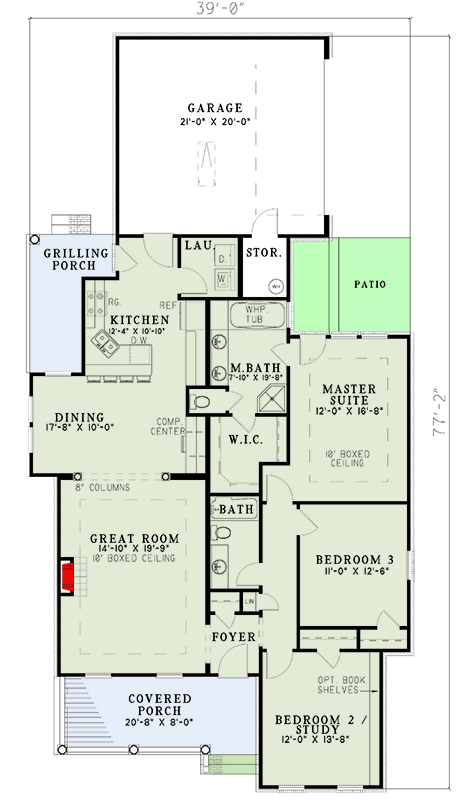 Plan 5935ND: Charming Southern Ranch House Plan with Flex Space and Grilling Porch - Floor Plan - Main Level - Ranch, Southern, Traditional
