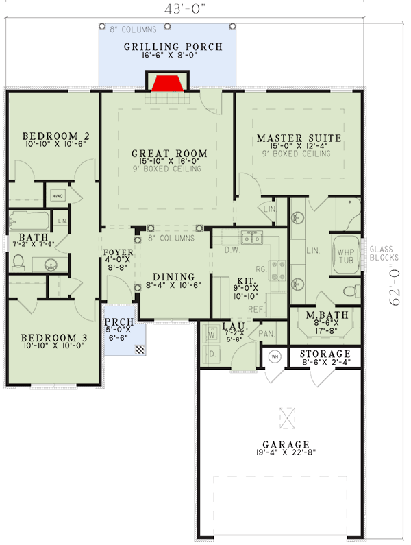 Plan 59360ND: 3-Bed Ranch Home Plan Under 1400 Square Feet with Split Bedrooms - Floor Plan - Main Level - Ranch, Traditional