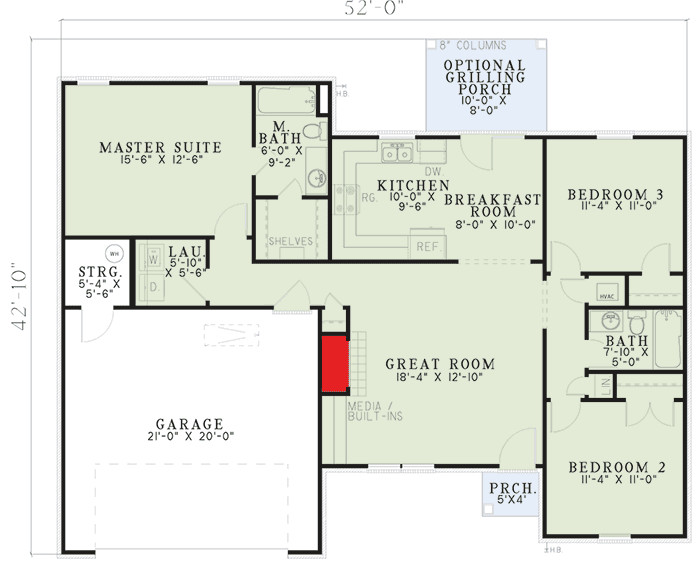 Plan 59372ND: Enchanting Three Bedroom Design - Floor Plan - Main Level - Traditional