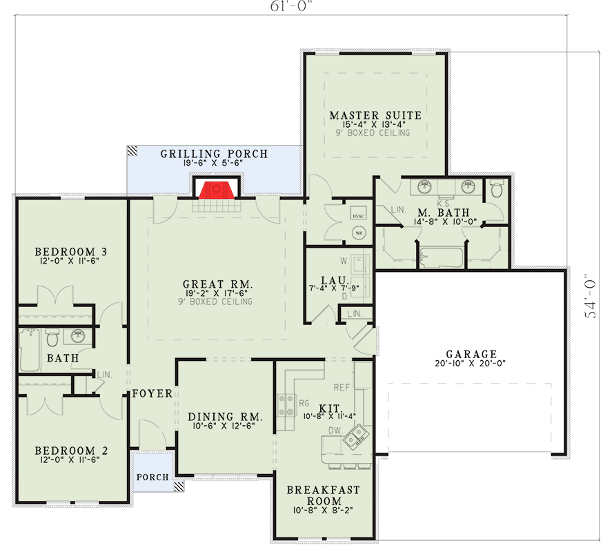 Plan 59405ND: Traditional Ranch House Plan with 3 Beds, Split Layout, 2 ...