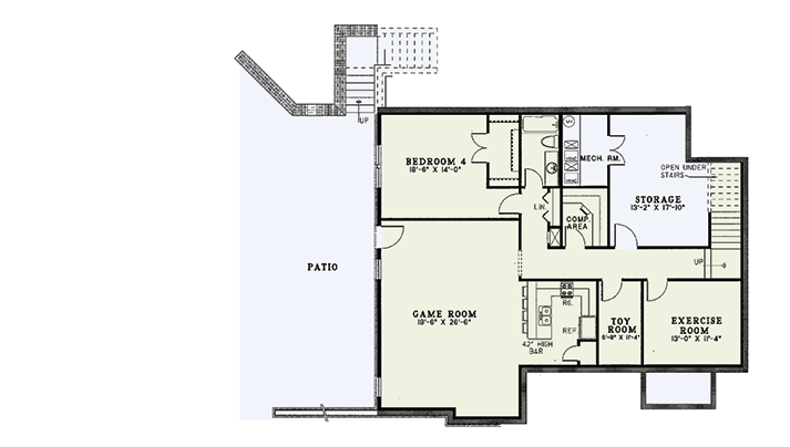 Plan 59449ND: Elegant Traditional Ranch House Plan with 4-Car Garage and Game Room - Floor Plan - 2nd Floor - Ranch, Traditional