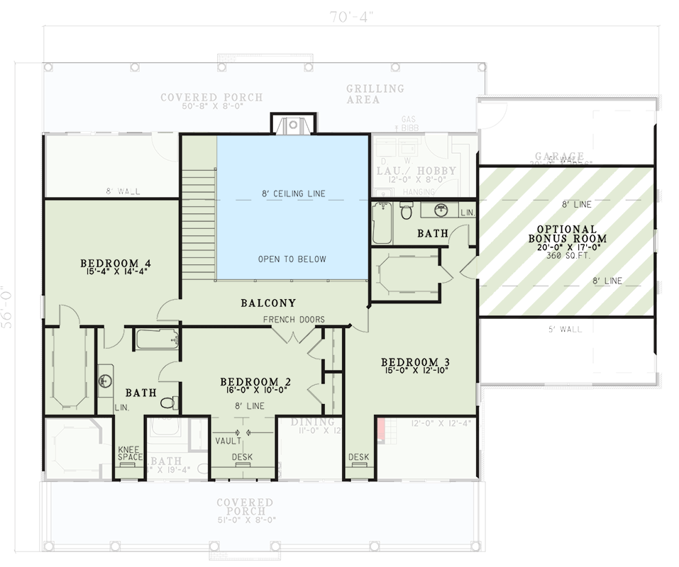 Plan 59464ND: Charming 4-Bed Farmhouse House Plan with Master on Main and Two-Story Great Room - Floor Plan - 2nd Floor - Country, Farmhouse