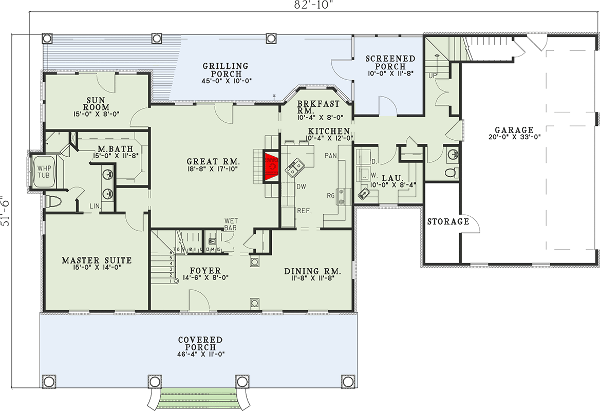 Plan 59468ND: 2476 Sq Ft Southern Traditional House Plan with 3-Car Side-Entry Garage - Floor Plan - Main Level - Country, Southern, Southern Traditional, Traditional
