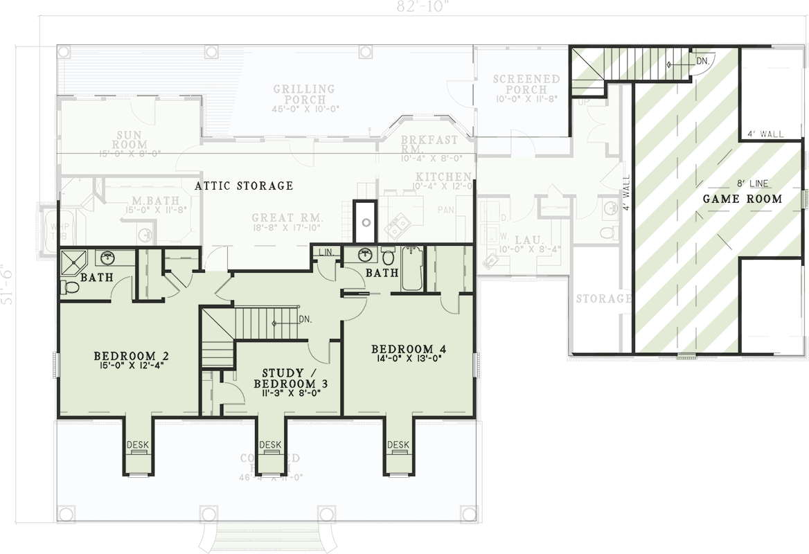 Plan 59468ND: 2476 Sq Ft Southern Traditional House Plan with 3-Car Side-Entry Garage - Floor Plan - 2nd Floor - Country, Southern, Southern Traditional, Traditional