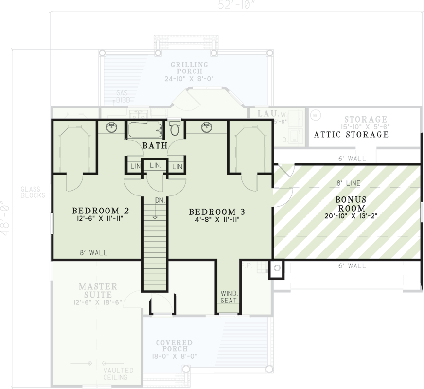 Plan 59479ND: Charming Country House Plan with Bonus Room and Grilling Porch - Floor Plan - 2nd Floor - Country, Traditional