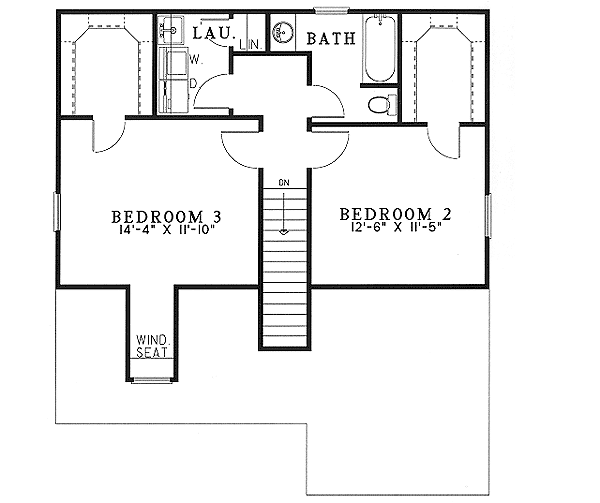Plan 59499ND: 3-Bed Traditional House Plan Under 1600 Square Foot with Drive-Under Garage - Floor Plan - 2nd Floor - Traditional