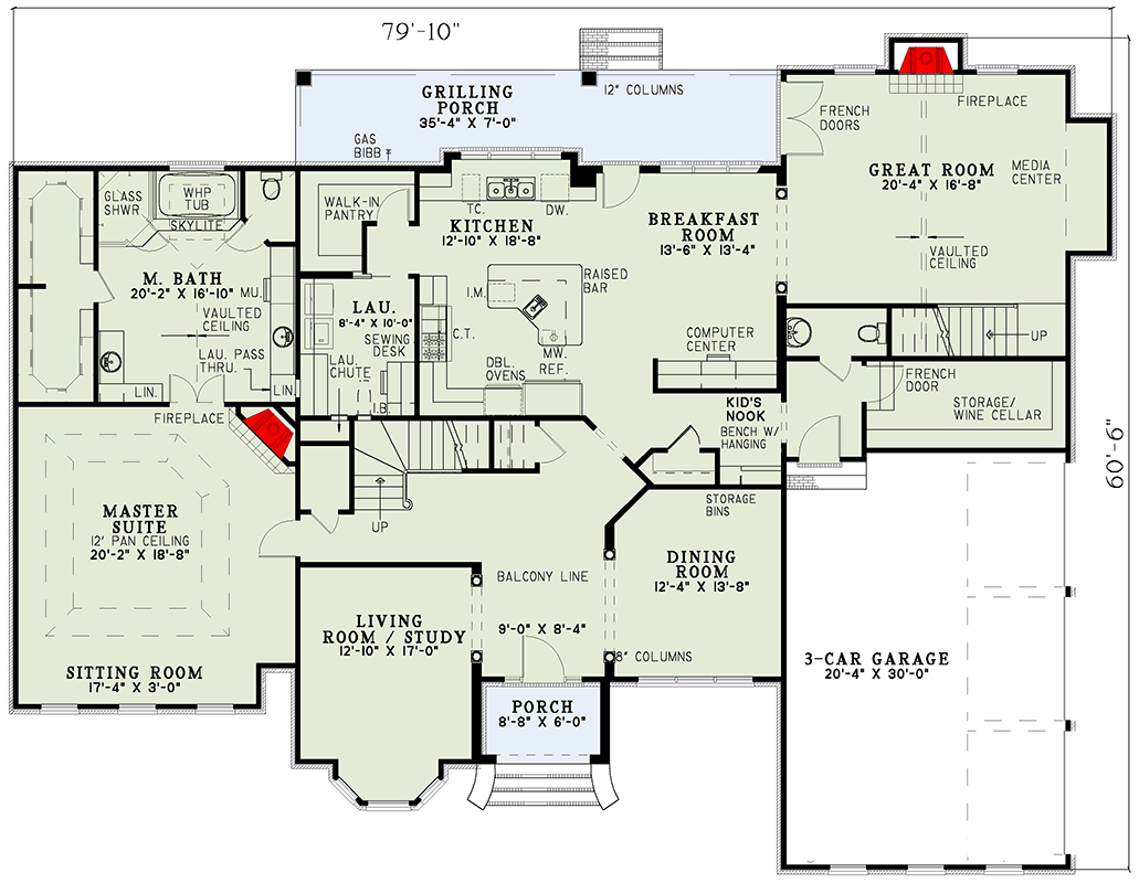 Plan 5950ND: European Traditional 5-Bedroom House Plan with First-Floor Master Suite - Floor Plan - Main Level - European, Traditional