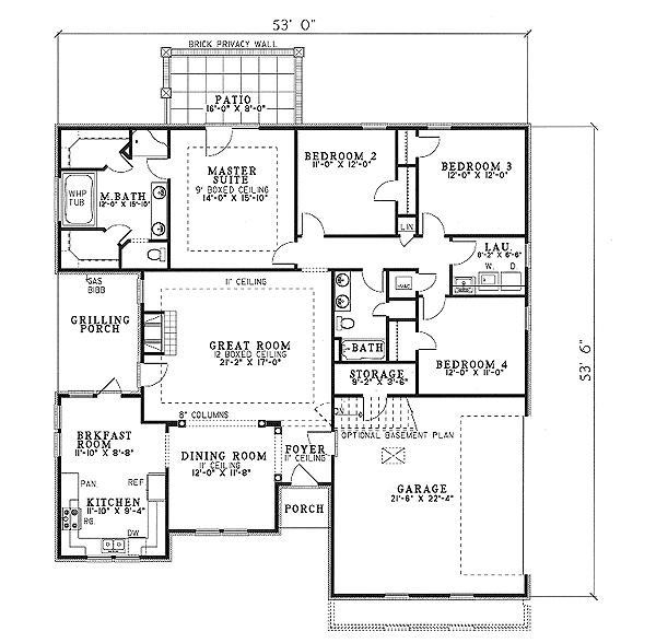 Plan 59504ND: Interior Columns and High Ceilings - Floor Plan - Main Level - Traditional