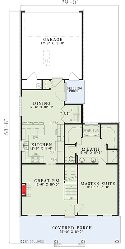 Plan 59525ND:  Country Traditional 3-Bedroom House Plan with First Floor Master - Floor Plan - Main Level - Country, Traditional