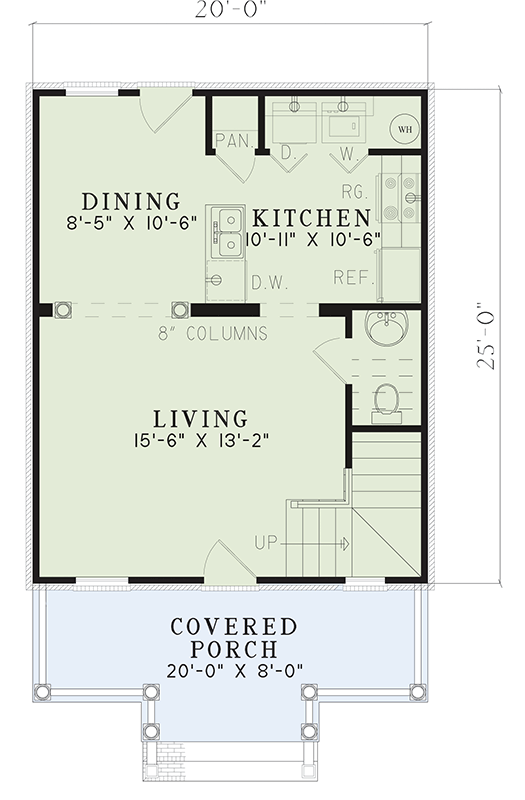 Plan 59526ND: Charming 980 Sq Ft Country House Plan with Upstairs Master Suite - Floor Plan - Main Level - Country, Traditional