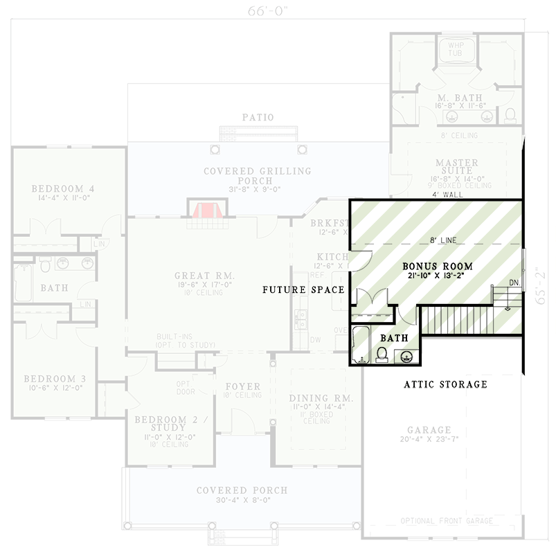 Plan 59538ND: Elegant Master Suite - Floor Plan - Bonus - Country, Southern
