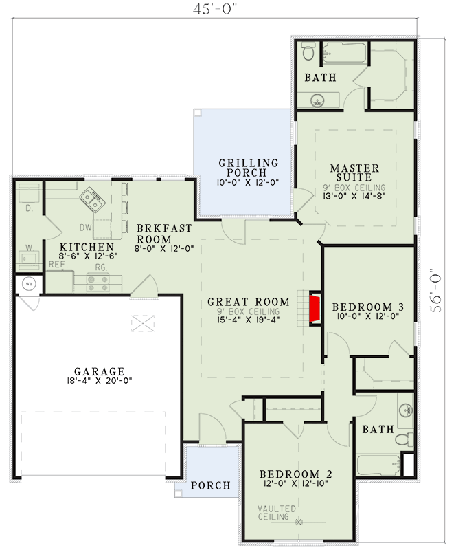 Plan 59551ND: Inviting Ranch House Plan with 3 Beds, 2 Baths, and Grilling Porch - Floor Plan - Main Level - Ranch