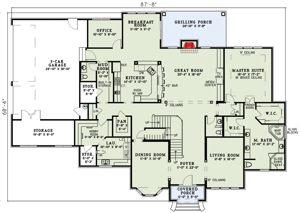 Plan 59565ND: European Traditional House Plan with First-Floor Master Suite and 3-Car Garage - Floor Plan - Main Level - European, Traditional