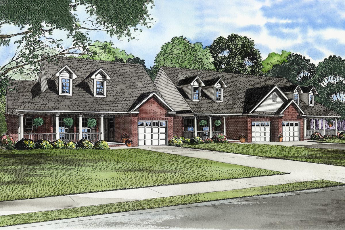 Triplexes Plan 59613ND: One-Story Triplex House Plan - 2 Beds, 2 Baths - 1398 Sq Ft