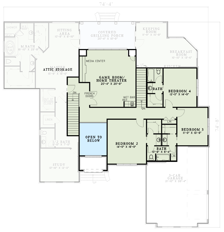 Plan 59632ND: European Traditional House Plan with Main Level Master and Home Theater - Floor Plan - 2nd Floor - European, Traditional