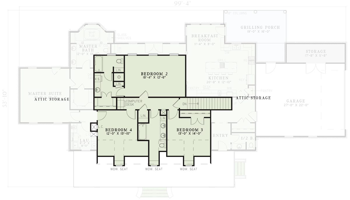 Plan 59646ND: Country Southern House Plan with Wraparound Porch and Outdoor Kitchen - Floor Plan - 2nd Floor - Country, Southern