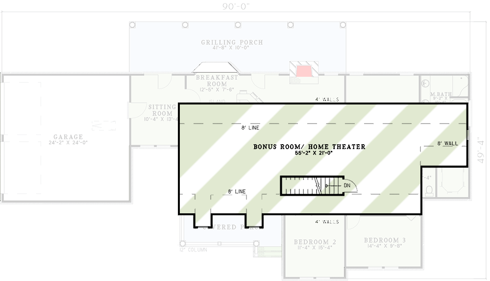 Plan 59654ND: Country House Plan with Bonus Space - Floor Plan - Bonus Level - Country, Traditional