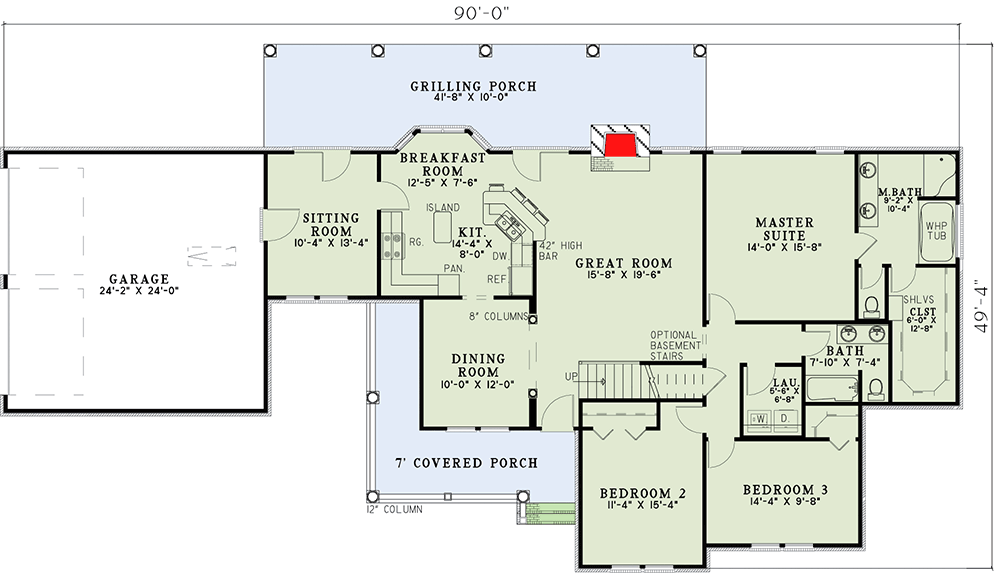 Plan 59654ND: Country House Plan with Bonus Space - Floor Plan - Main Level - Country, Traditional