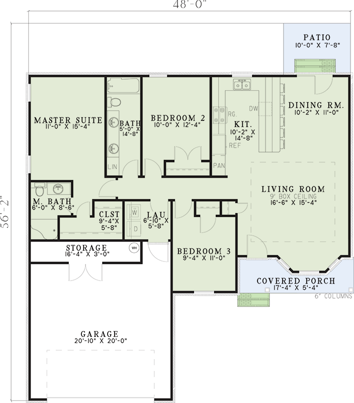 Plan 59674ND: Classic 3-Bedroom Ranch House Plan with Open Living and Mudroom - Floor Plan - Main Level - Ranch, Traditional