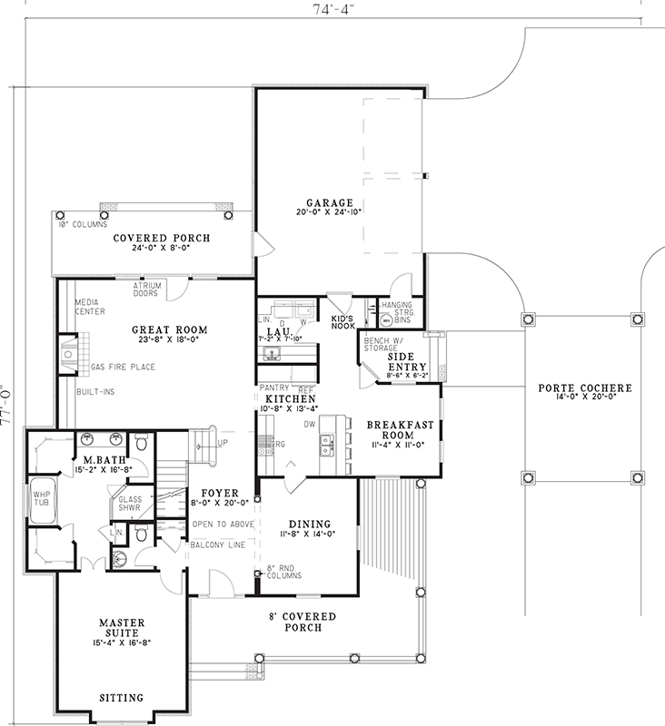 Plan 59708ND: 4-Bed House Plan with Wrapping Front Porch - Floor Plan - Main Level - Southern, Traditional