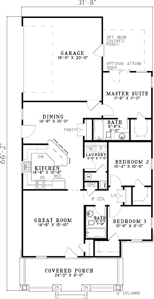Plan 59775ND: Shady Front Porch - Floor Plan - Main Level - Southern