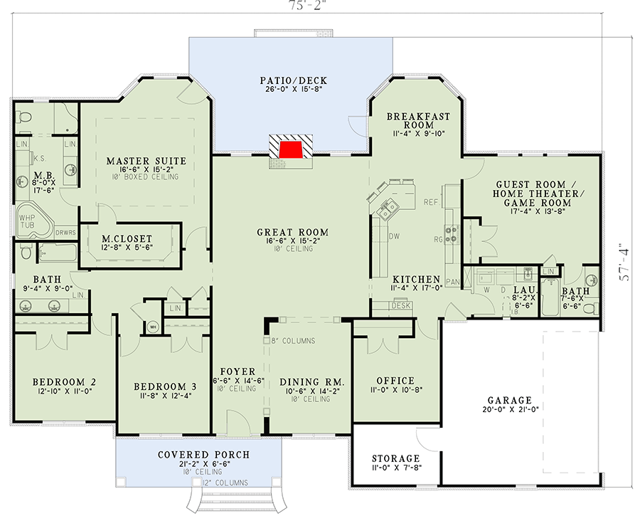 Plan 59790ND: Southern Home Plan with Flex Room - Floor Plan - Main Level - Ranch, Southern