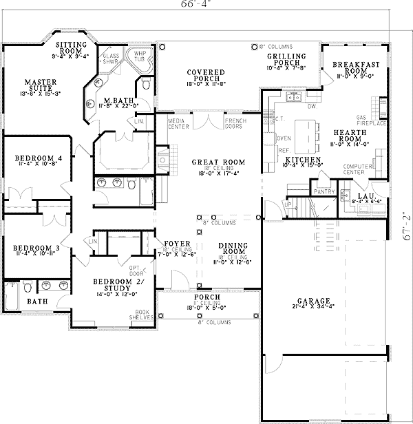 Plan 59805ND: Alternate Exterior Available - Floor Plan - Main Level - Southern, Traditional