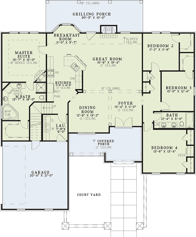 Plan 59852ND: 4-Bed Tuscan House Plan with Bonus Room - Floor Plan - Main Level - European, Tuscan