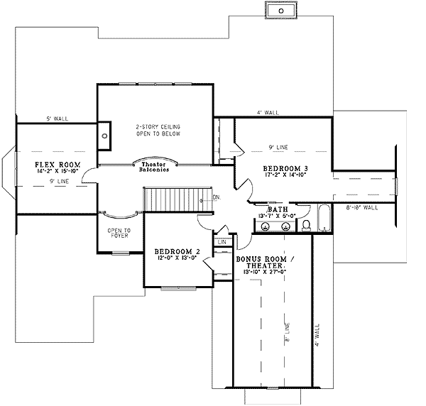 Plan 59908ND: Traditional Two-Story Home Plan with Flex Room - Floor Plan - 2nd Floor - European, Traditional