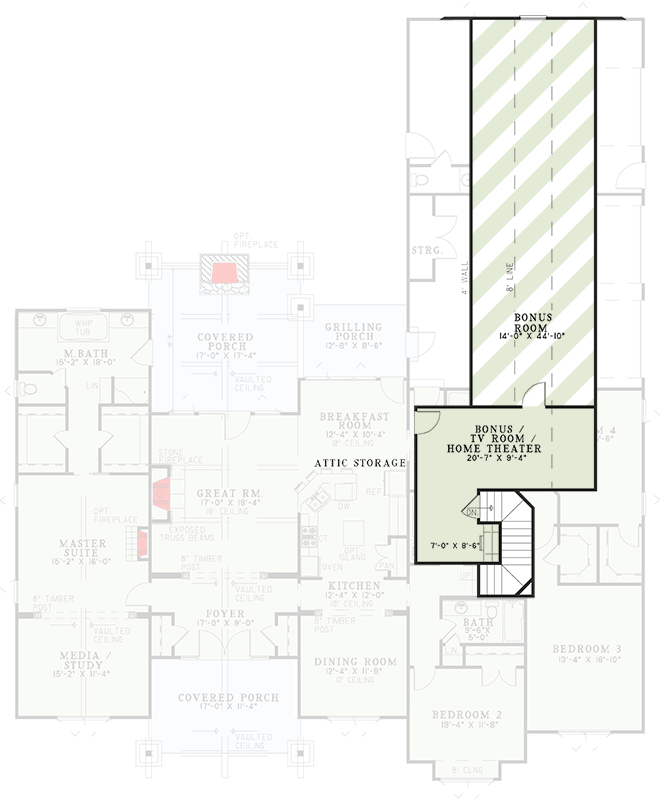 Plan 59977ND: Rich And Rustic 4-Bed House Plan - Floor Plan - Bonus - Craftsman, Rustic, Vacation