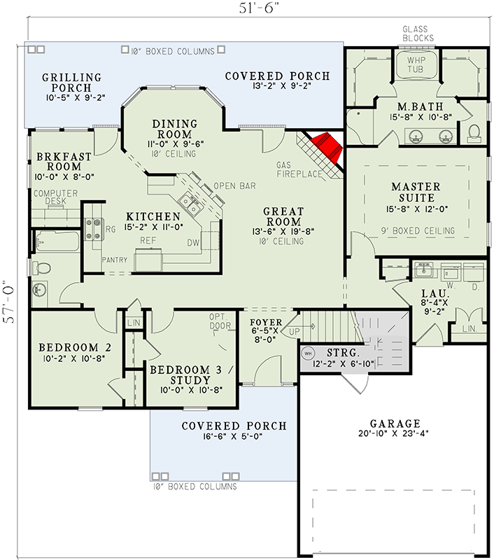 Plan 59988ND:  Country Cottage House Plan with 2-3 Beds and Bonus - Floor Plan - Main Level - Cottage, Country, Traditional