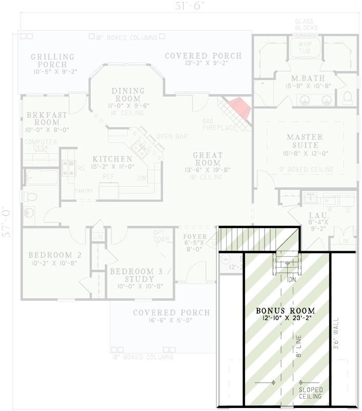 Plan 59988ND:  Country Cottage House Plan with 2-3 Beds and Bonus - Floor Plan - Bonus - Cottage, Country, Traditional