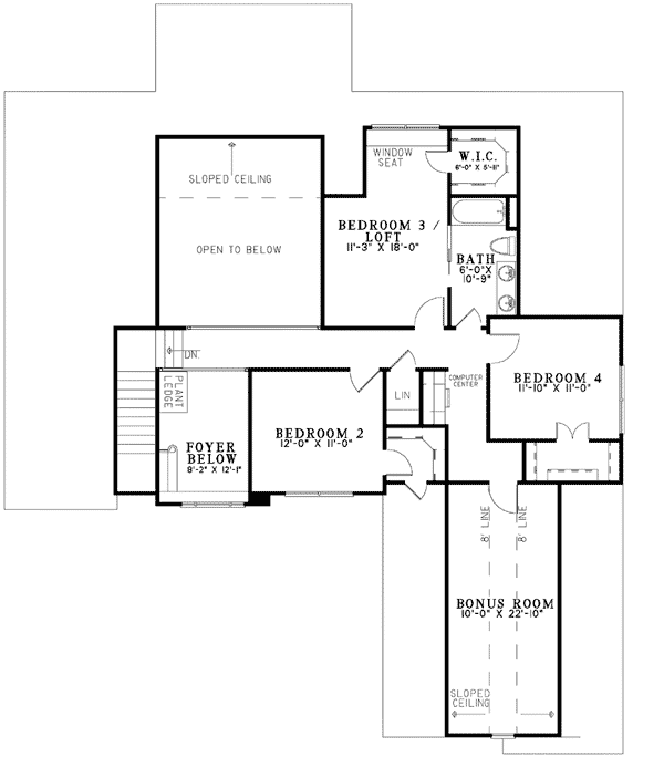 Plan 60504ND: Refined Craftsman House Plan with 4 Beds and Screened Porch - Floor Plan - 2nd Floor - Country, Traditional