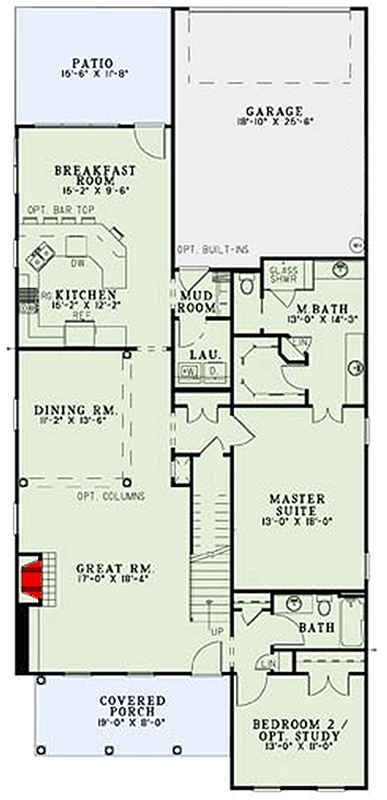 Plan 60517ND: Country Cottage House Plan with Main-Level Master and Bonus Room - Floor Plan - Main Level - Cottage, Country, Southern