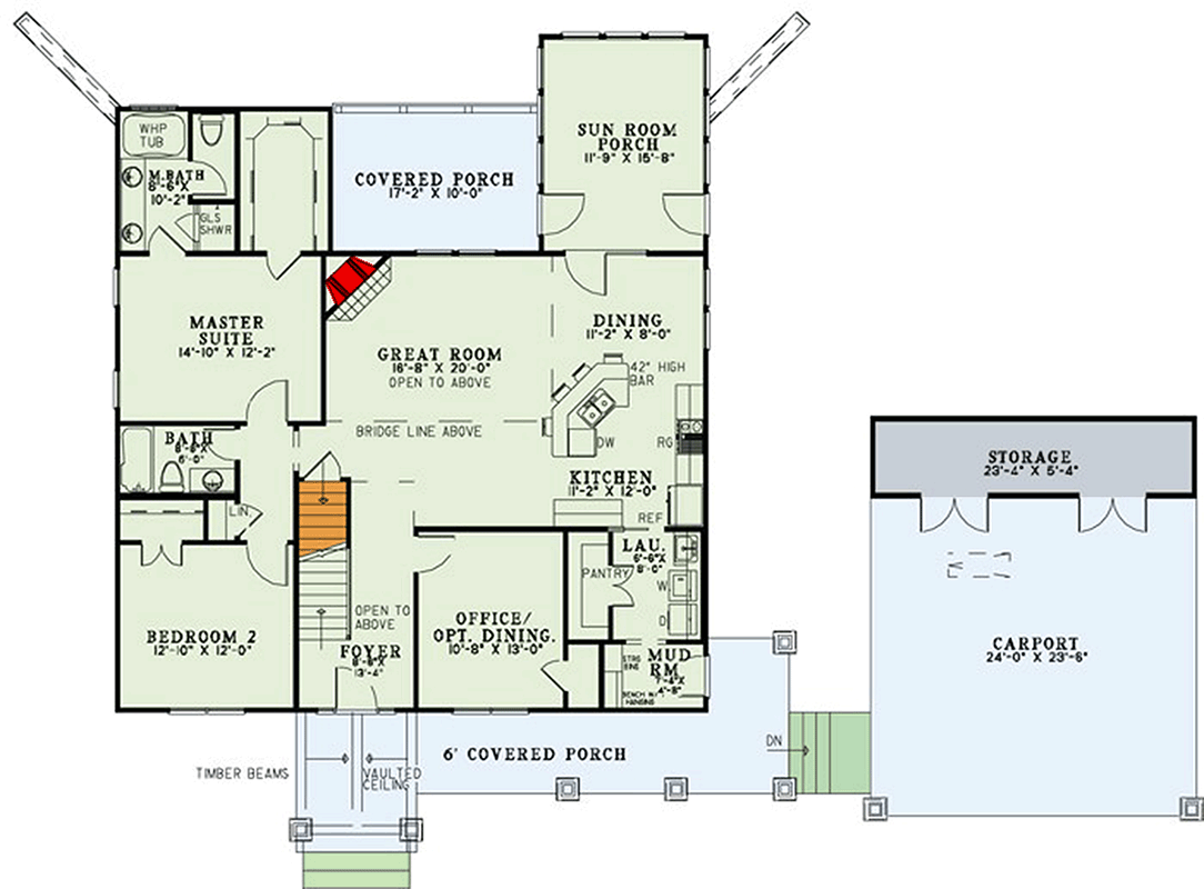 Plan 60567ND: Mountain-Inspired House Plan with Sunroom and Flex Space - Floor Plan - Main Level - Country, Mountain, Vacation