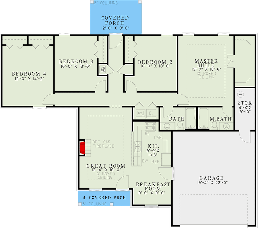 Plan 60600ND: Four Bedroom Ranch Home Plan - Floor Plan - Main Level - Ranch, Traditional