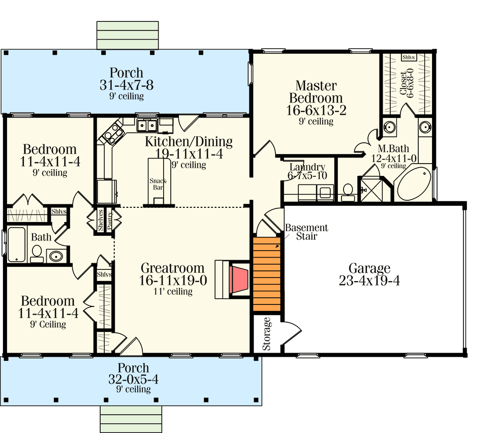 Plan 62099V: Split Bedroom Country Ranch - Floor Plan - Basement Option - Country, Ranch