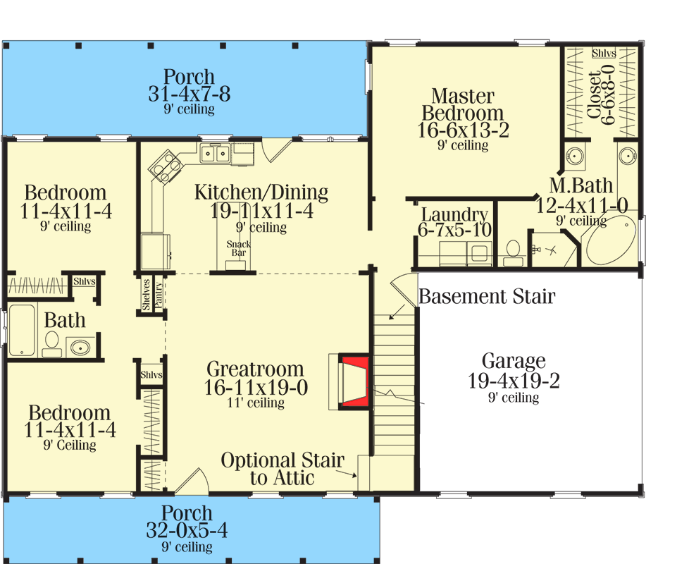 Plan 62099V: Split Bedroom Country Ranch - Floor Plan - Main Level - Country, Ranch