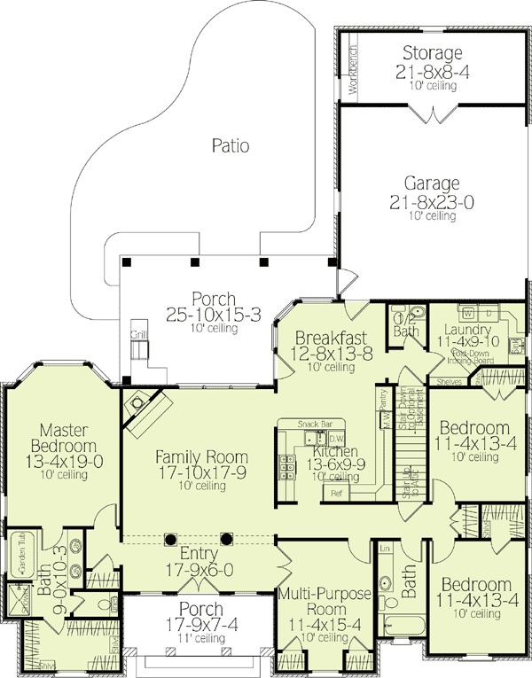Plan 62117V: Flexible Space in Multiple Versions - Floor Plan - Main Level - Southern, Traditional
