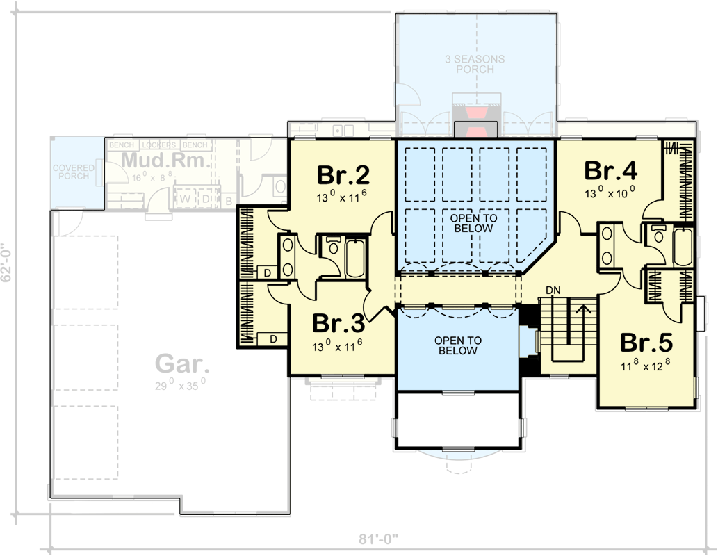 Plan 62453DJ: European Traditional House Plan with 5 Bedrooms and 3-Car Garage - Floor Plan - 2nd Floor - European, Traditional
