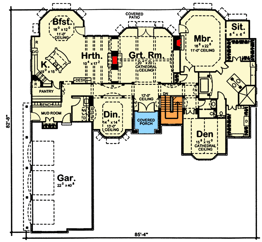 Plan 62456DJ: European French Country House Plan with One Bedroom and Three-Car Garage - Floor Plan - Main Level - European, French Country