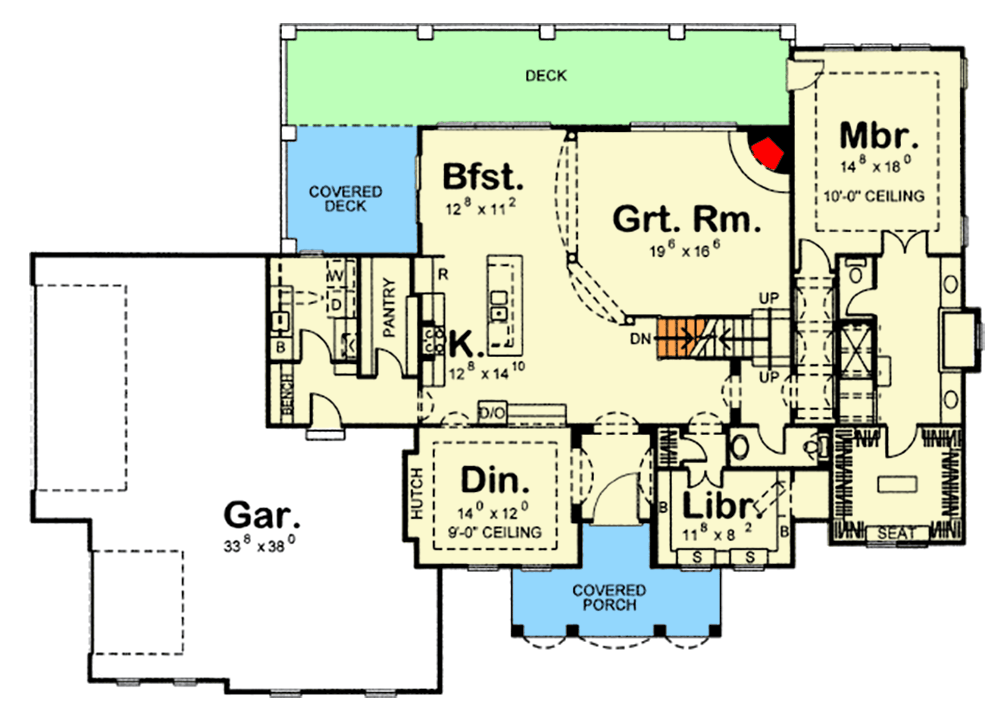 Plan 62457DJ: Mediterranean House Plan with Striking Front Porch - Floor Plan - Main Level - European, Mediterranean, Spanish