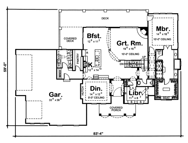 Plan 62457DJ: Mediterranean House Plan with Striking Front Porch - Floor Plan - Main Level - European, Mediterranean, Spanish