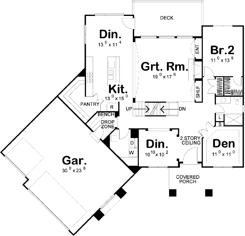 Plan 62495DJ: Four Bedrooms Plus a Den - Floor Plan - Main Level - European, Northwest, Prairie