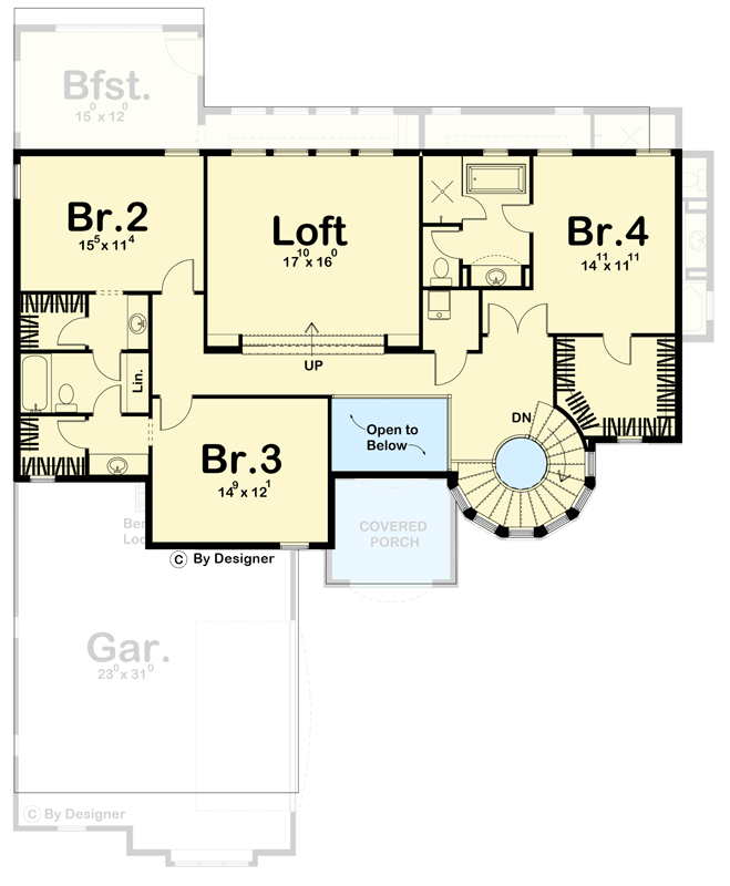 Plan 62539DJ: Dashing European Home with Turreted Staircase - Floor Plan - 2nd Floor - European, Traditional