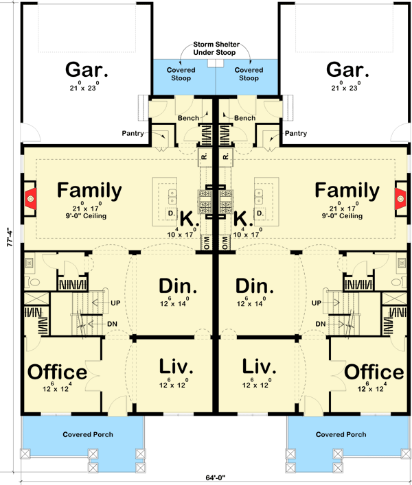Plan 62563DJ: Two Family Craftsman with Alley Garage - Floor Plan - Main Level - Craftsman, New American