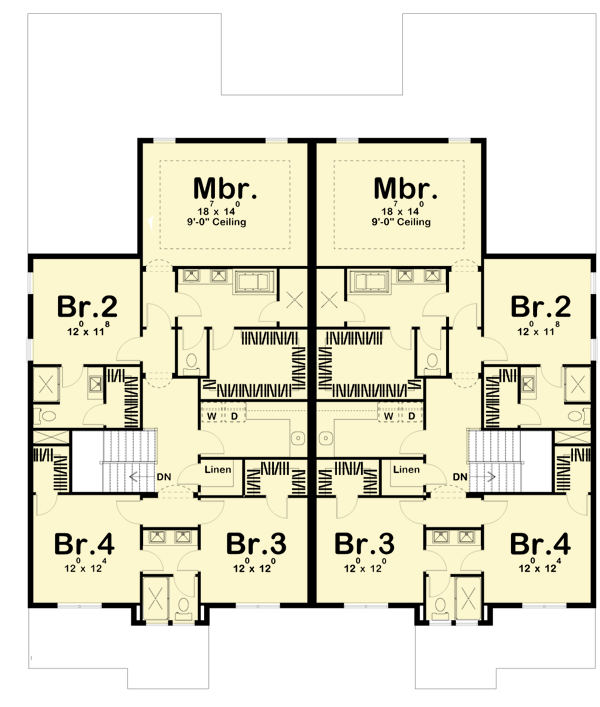 Plan 62563DJ: Two Family Craftsman with Alley Garage - Floor Plan - 2nd Floor - Craftsman, New American